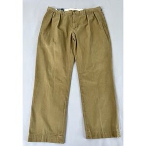 Polo Ralph Lauren Ethan Pants Mens Brown Pants 40X32 Tan Pleated Casual‎ Cotton